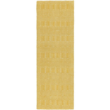 Sloan Modern Duo-Tone Geometric Diamond Hand-Woven Soft-Touch Durable Textured Wool & Cotton Blend Flatweave Mustard/Cream Runner-Asiatic Carpets-Rug Love - The Most Loved Rug Store